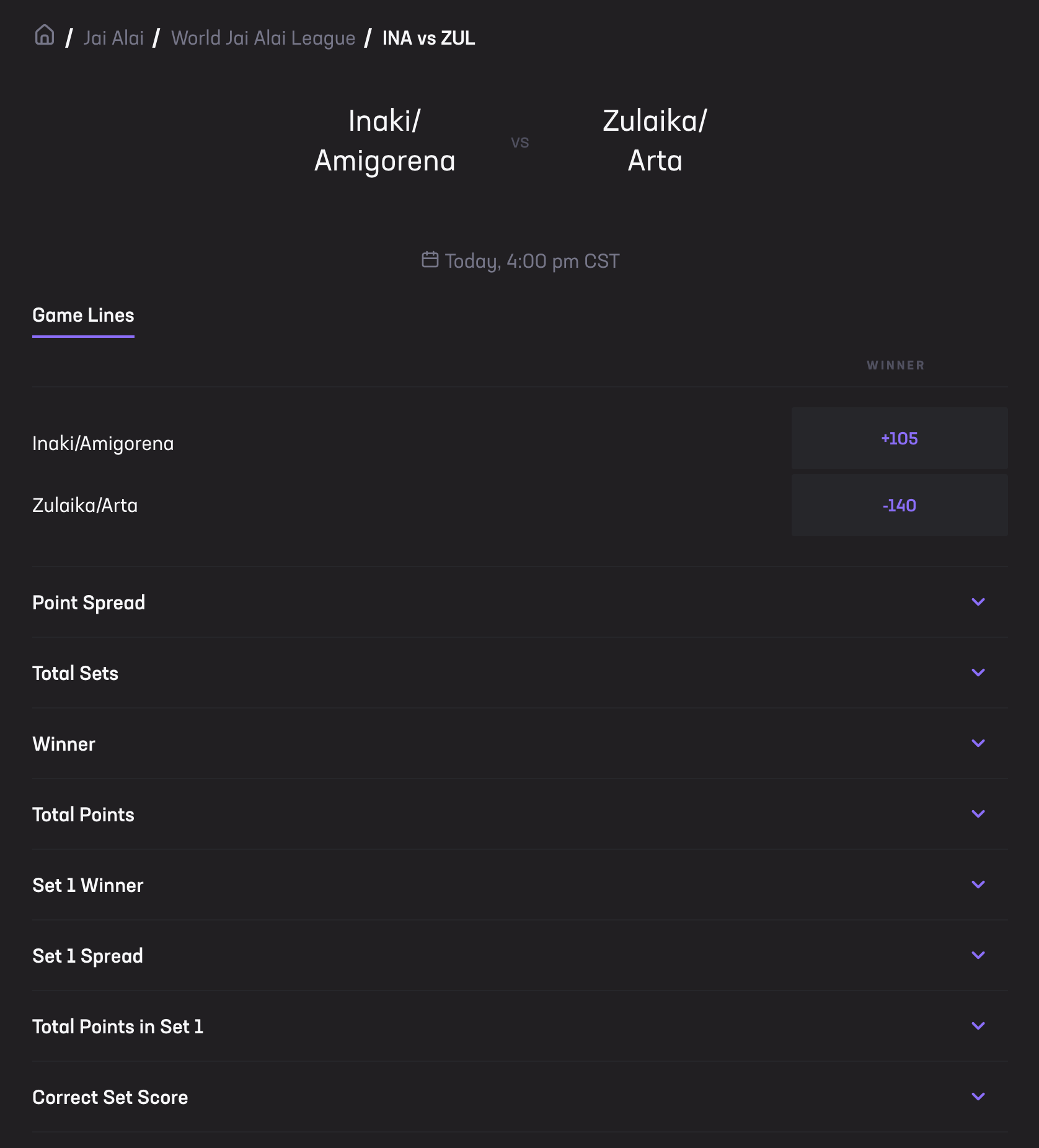 jai alai betting options